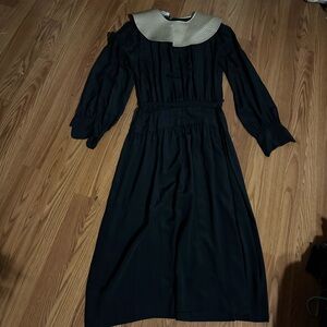 Saint Romeo Vintage 80’s‎ Silk Black Long Sleeve Collared Dress Retro Goth Y2k